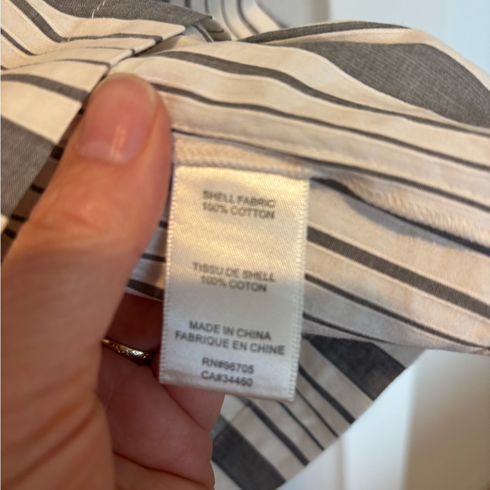 Rebecca Taylor Gray and White Striped Puff Sleeve Blouse - Picture 4 of 4